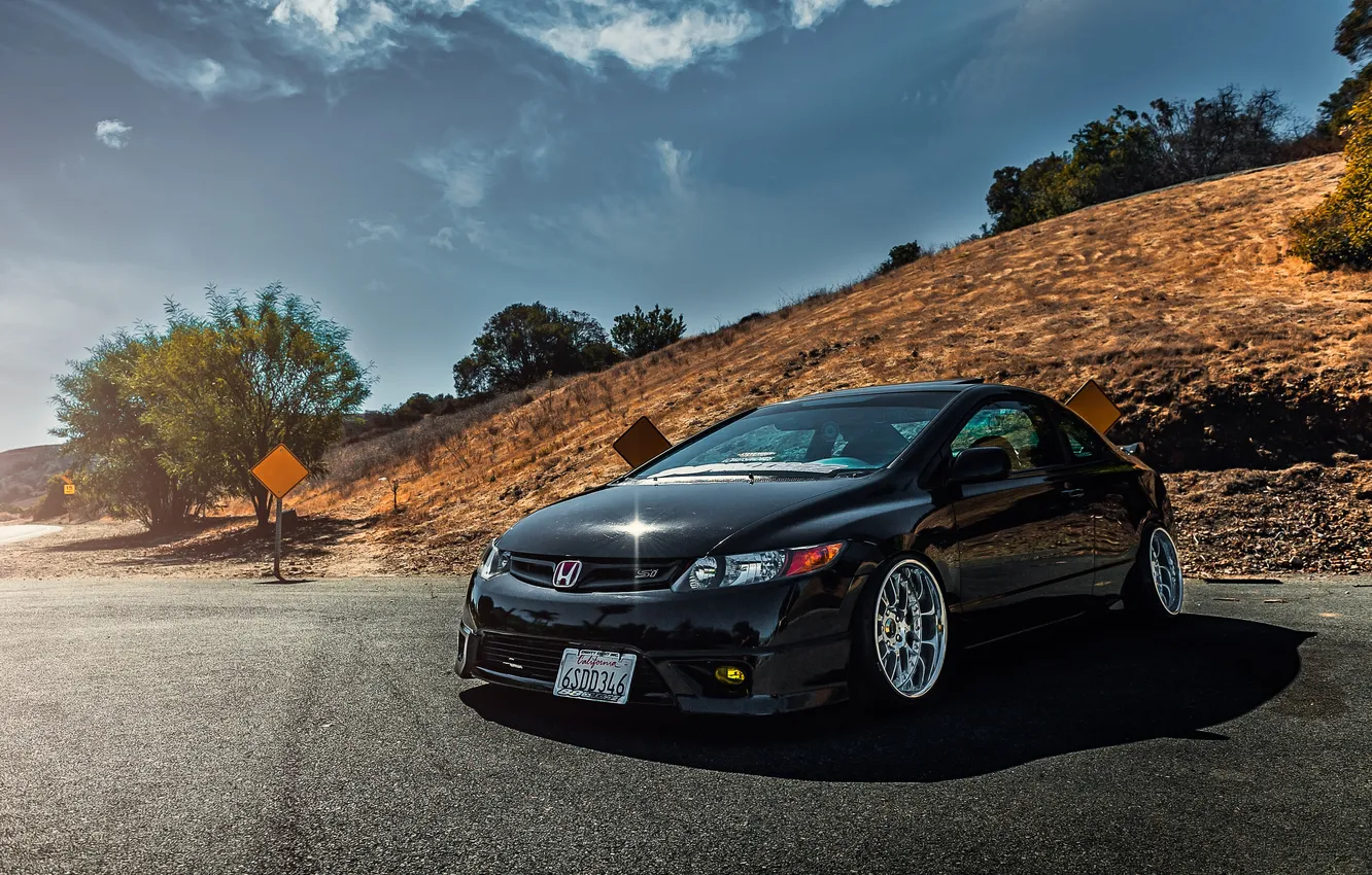 Photo wallpaper black, Honda, black, Honda, civic, Civic