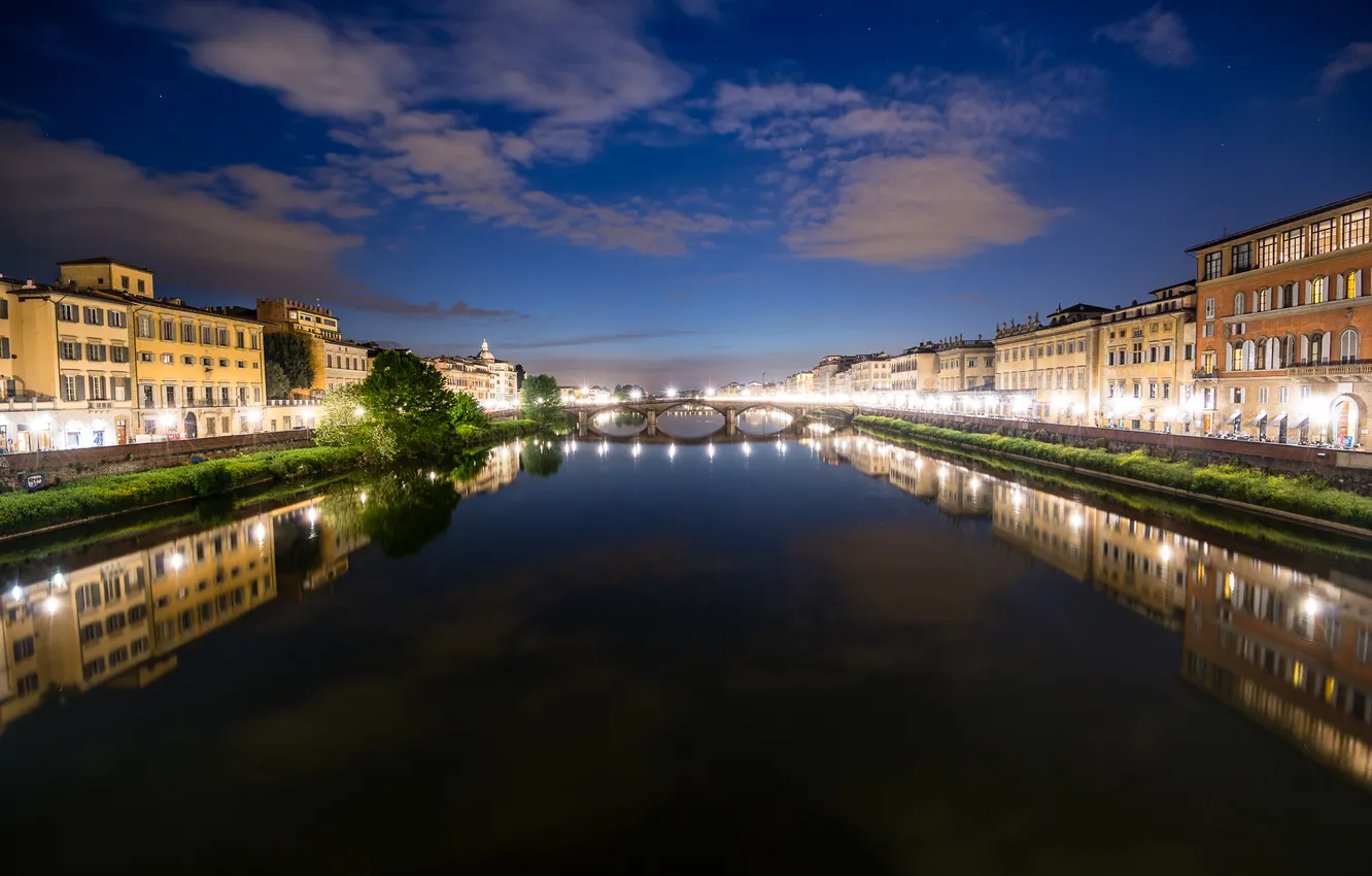 Photo wallpaper the sky, night, lights, river, home, the evening, Italy, Florence