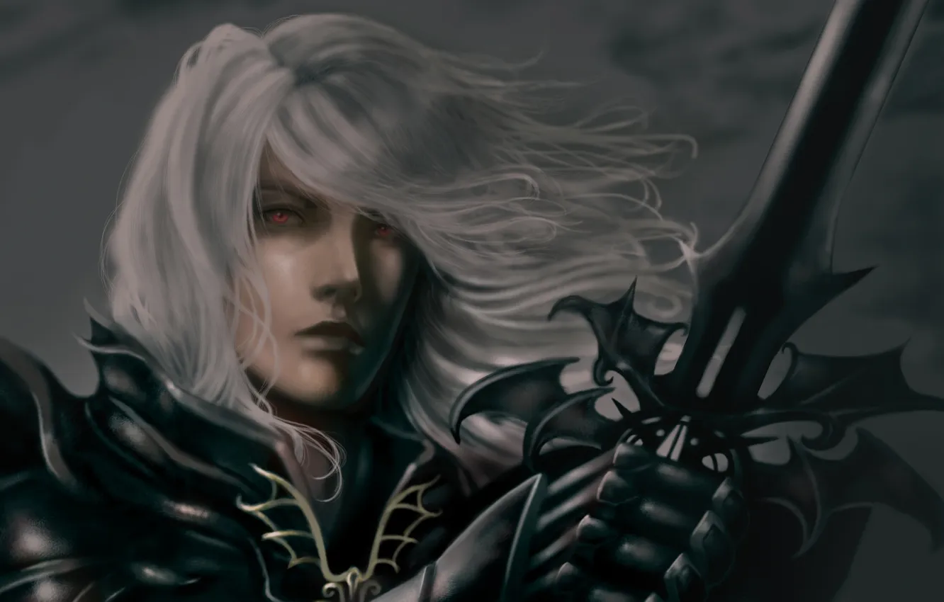 Photo wallpaper sword, Male, red eyes, white hair