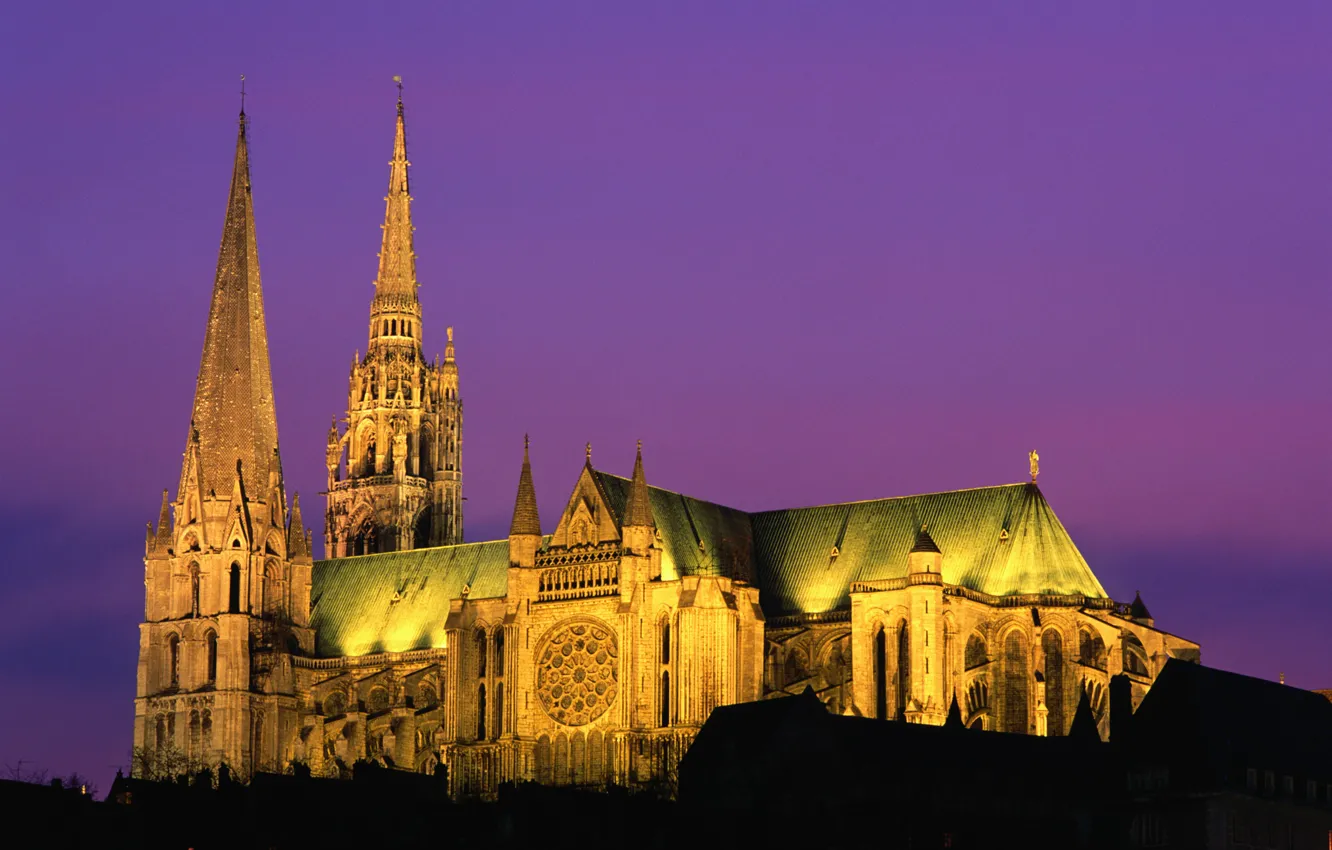 Photo wallpaper backlight, Cathedral, beautiful, Chartres Cathedral