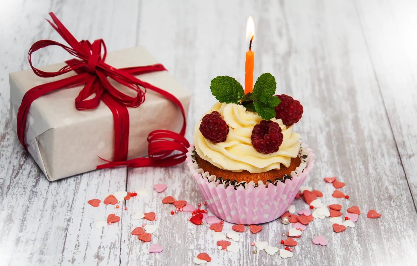 Photo wallpaper gift, candle, congratulations, cupcake, Birthday, Olena Rudo