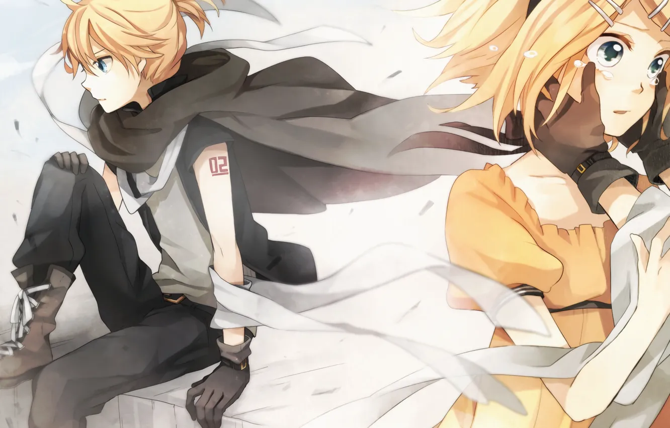 Photo wallpaper tears, len, two, Vocaloid, Rin