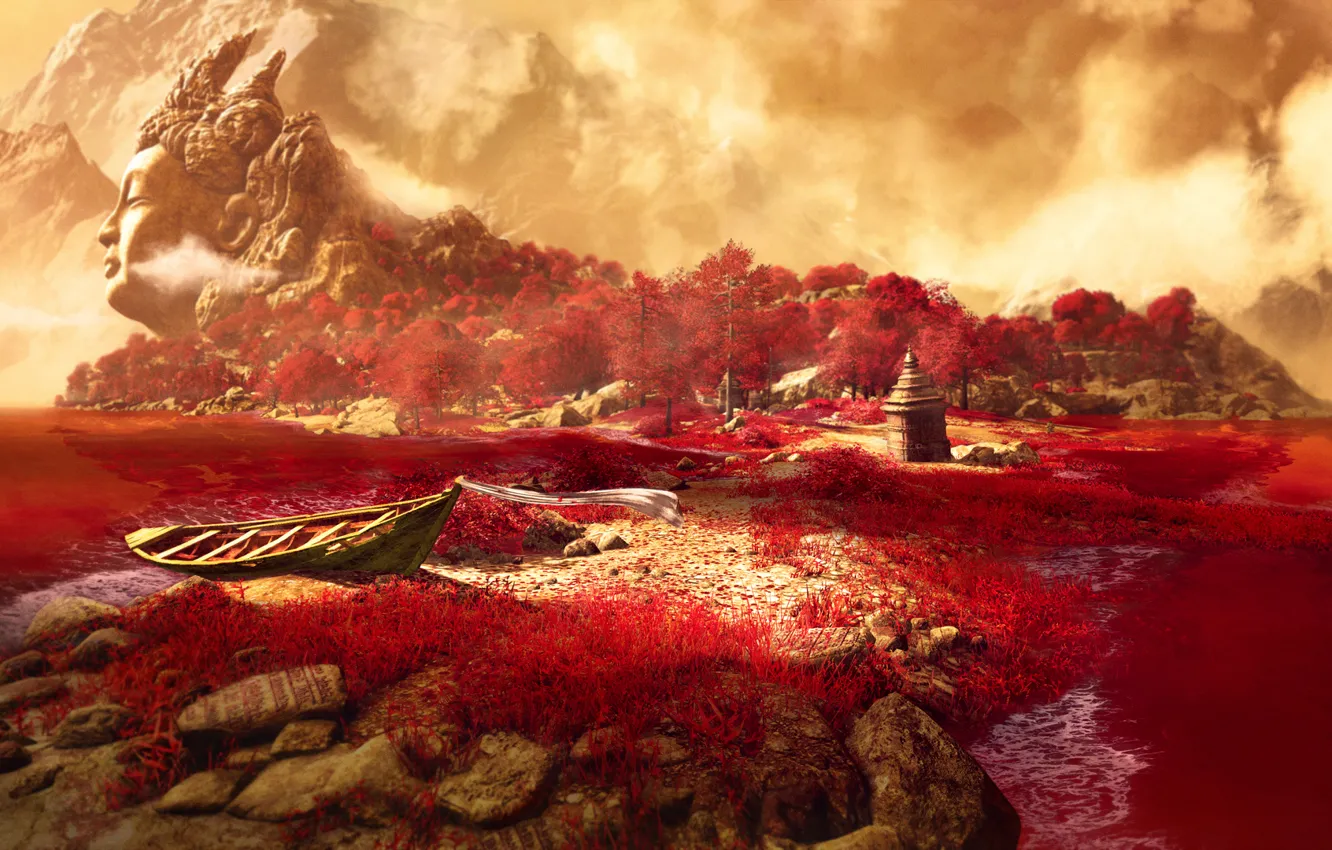 Photo wallpaper grass, mountains, lake, Far Cry 4, Kyrat