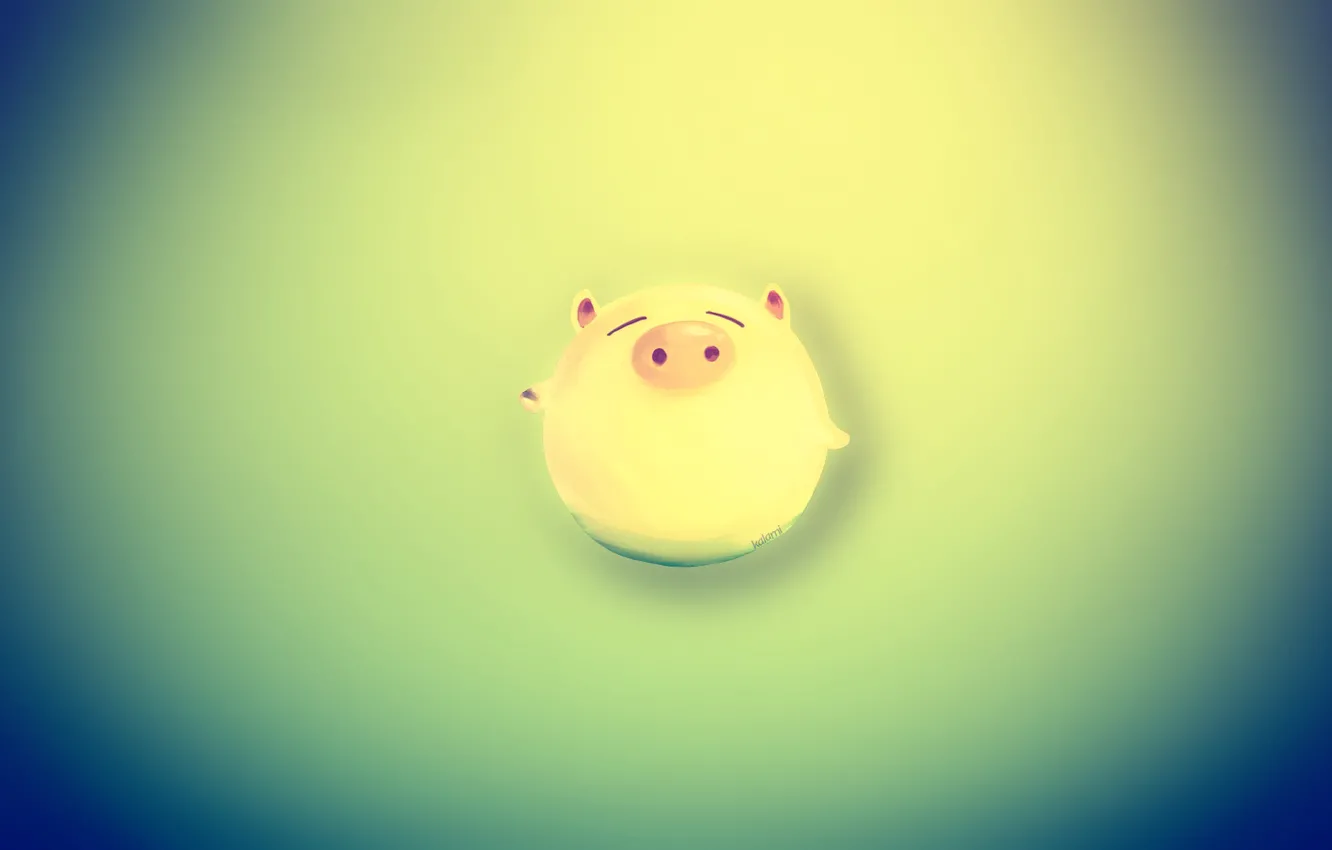 Photo wallpaper green, blur, gradient, pig, happy pig
