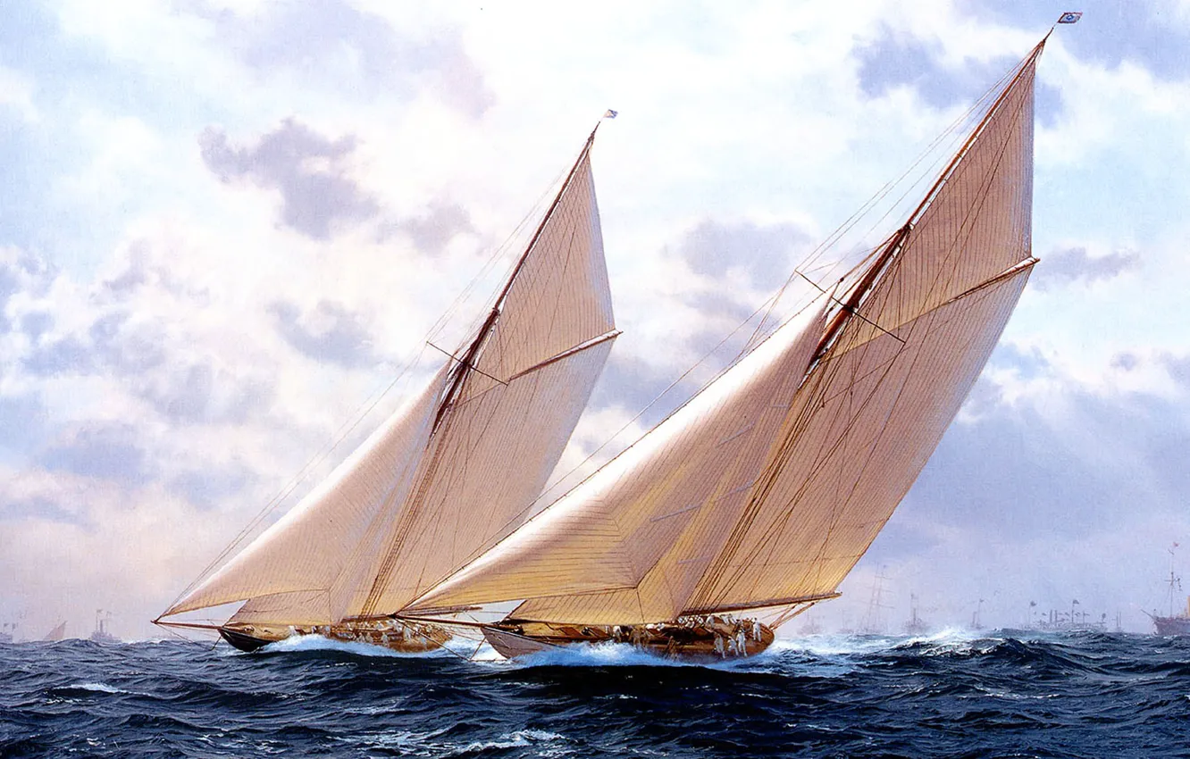 Photo wallpaper sea, wave, the sky, clouds, storm, sailboat, picture, yacht