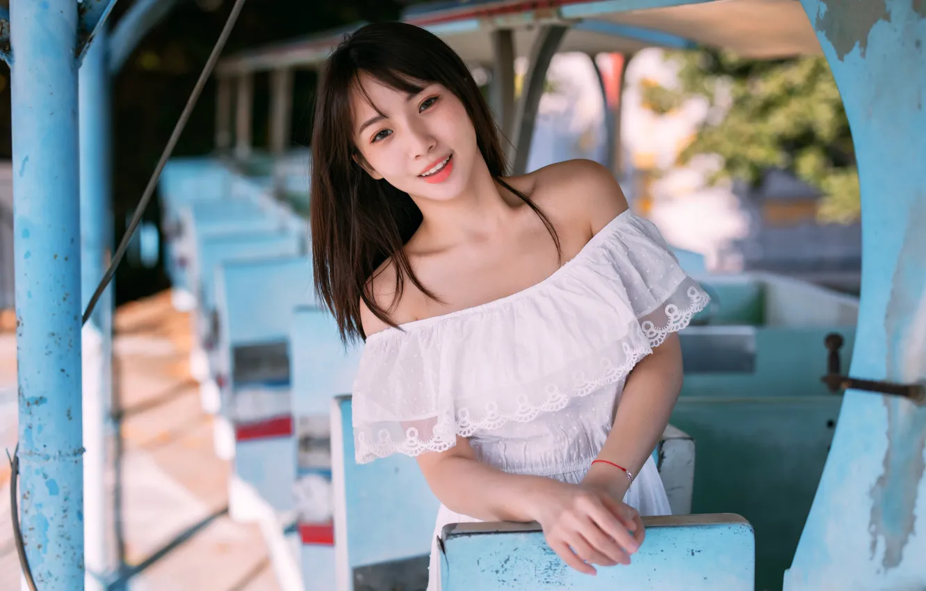 Photo wallpaper look, pose, model, portrait, makeup, dress, hairstyle, brown hair