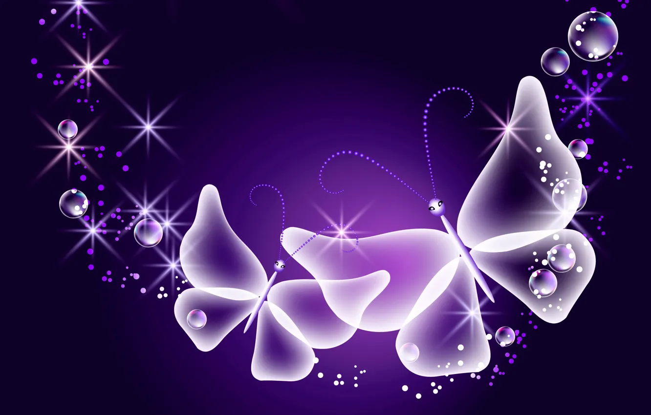 Photo wallpaper butterfly, abstract, glow, Neon, purple, sparkle, butterflies, neon