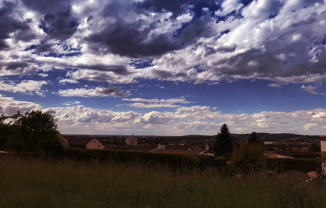 Photo wallpaper city, sky, trees, clouds, houses, GRAS, Photography By Tom