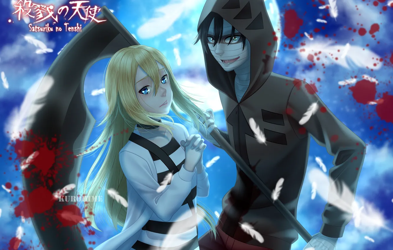 Photo wallpaper look, girl, blood, braid, guy, Angel bloodshed, Satsuriku no Tenshi