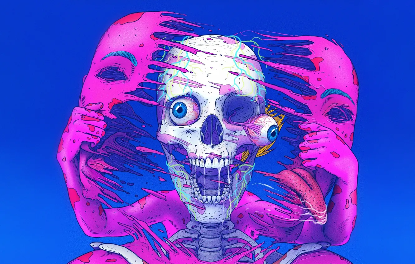 Photo wallpaper eyes, face, style, fiction, color, skull, skeleton, fantasy