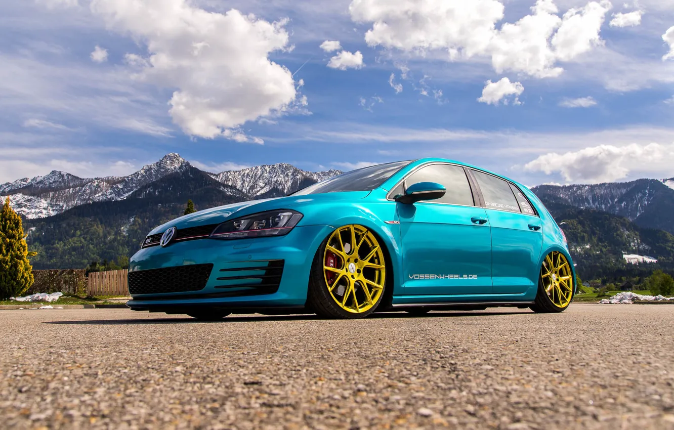 Photo wallpaper mountains, Volkswagen, golf, tuning, GTI, stance, MK7