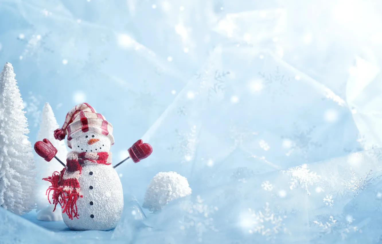 Photo wallpaper winter, snow, snowflakes, New Year, Christmas, snowman, happy, Christmas