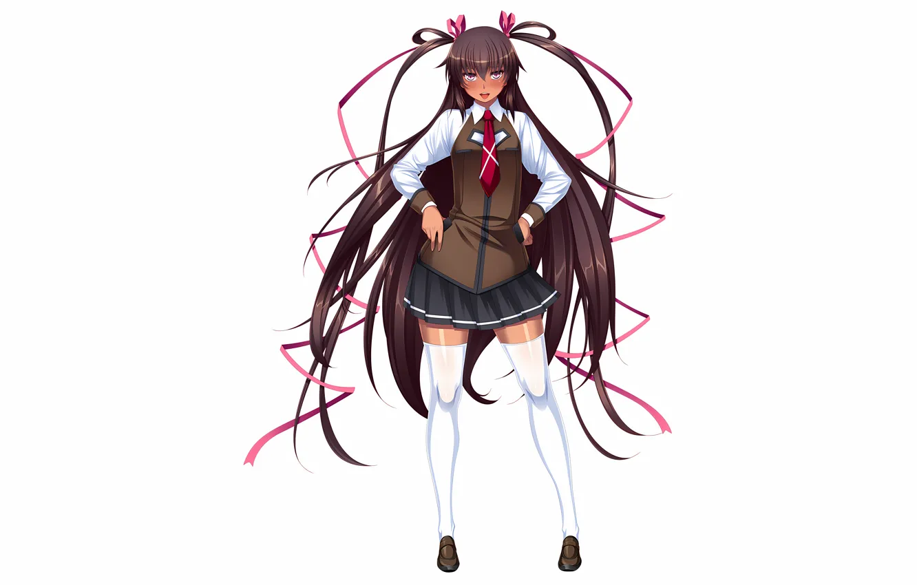 Photo wallpaper girl, sexy, school uniform, thighhighs, long hair, legs, anime, beautiful