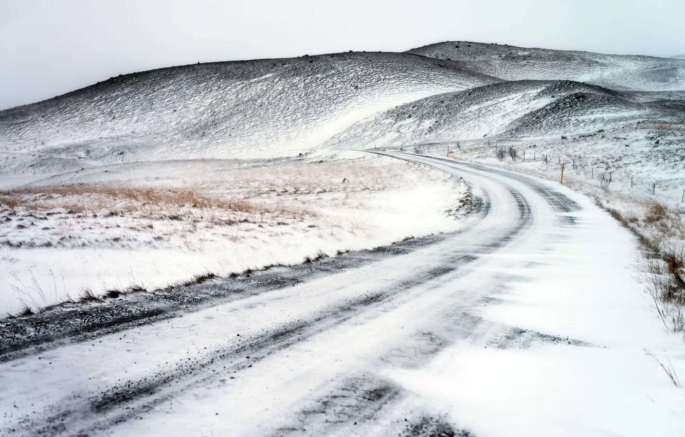 Photo wallpaper winter, road, landscape