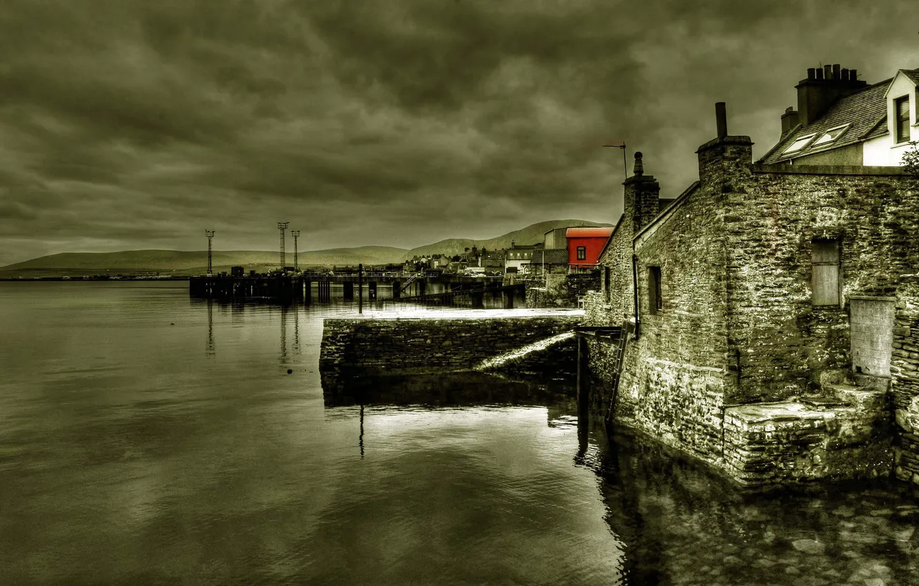 Photo wallpaper sea, the sky, clouds, home, the evening, pier