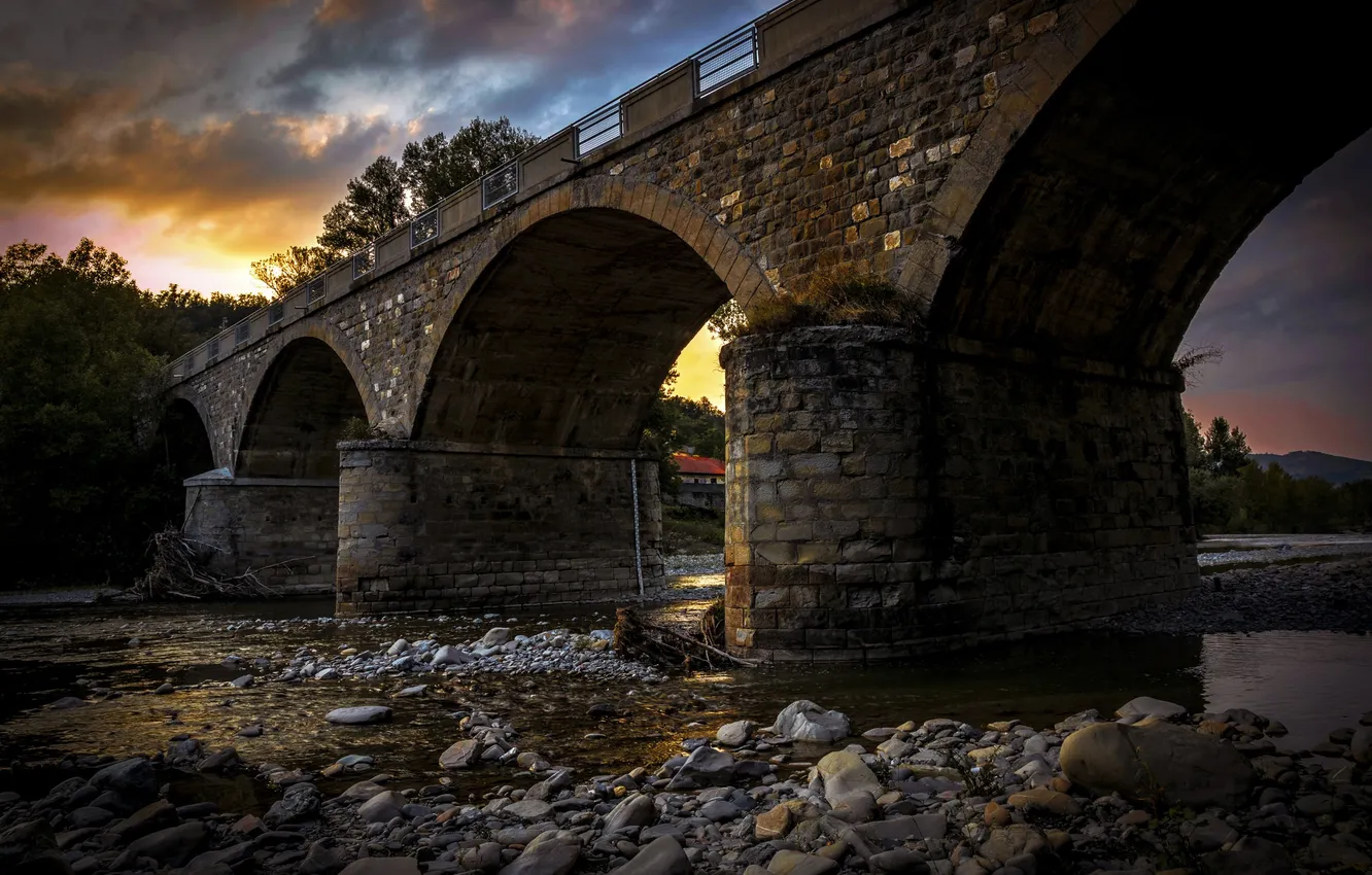 Photo wallpaper night, bridge, river