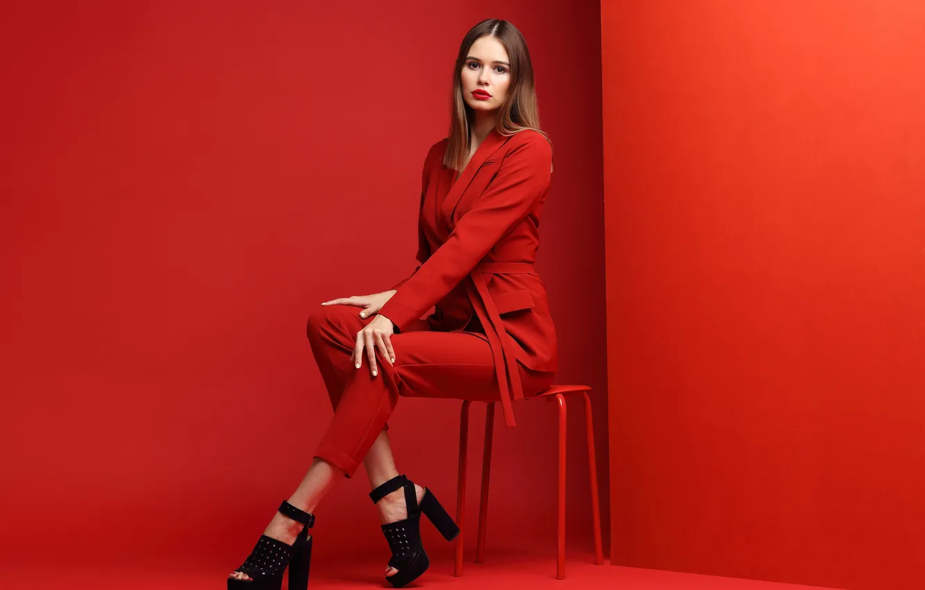 Photo wallpaper girl, beautiful, model, chair, suit