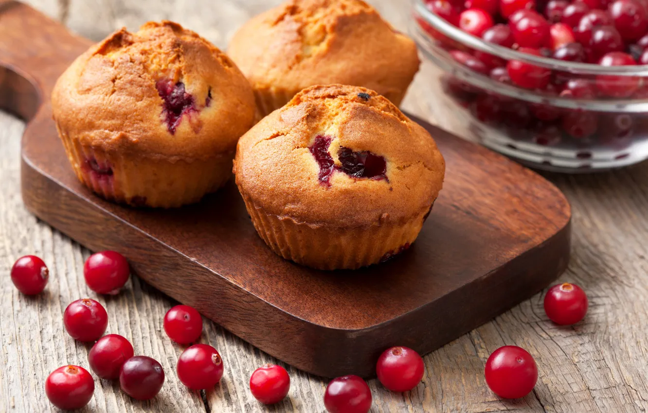 Photo wallpaper berries, cakes, cupcakes, cranberry