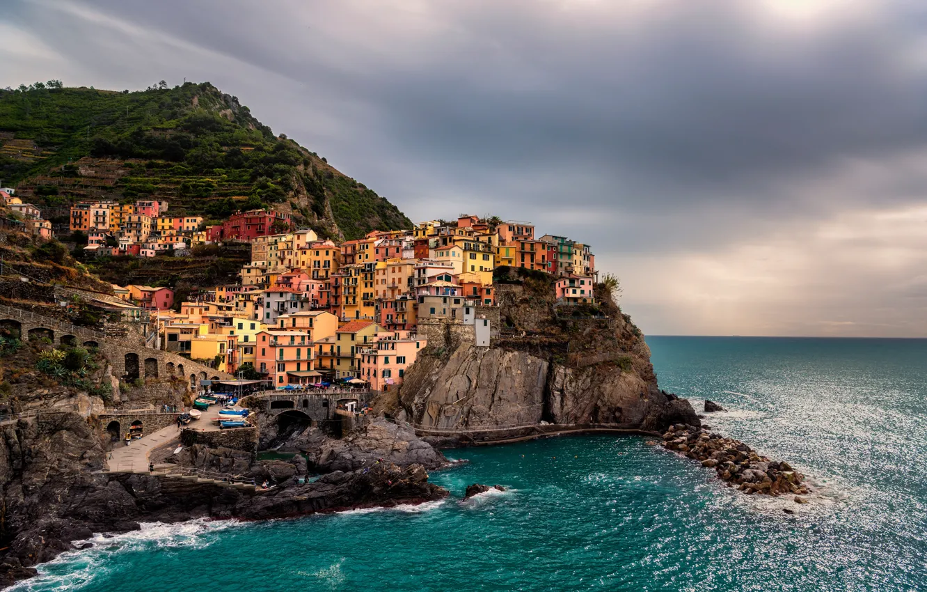 Photo wallpaper sea, the city, Italy, Manarola