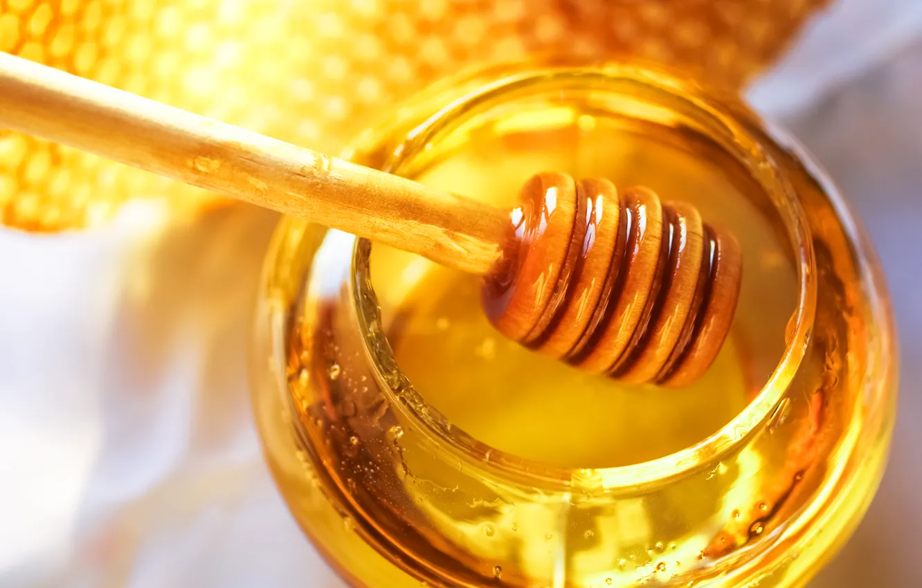 Photo wallpaper cell, honey, jars, spoon, Bank