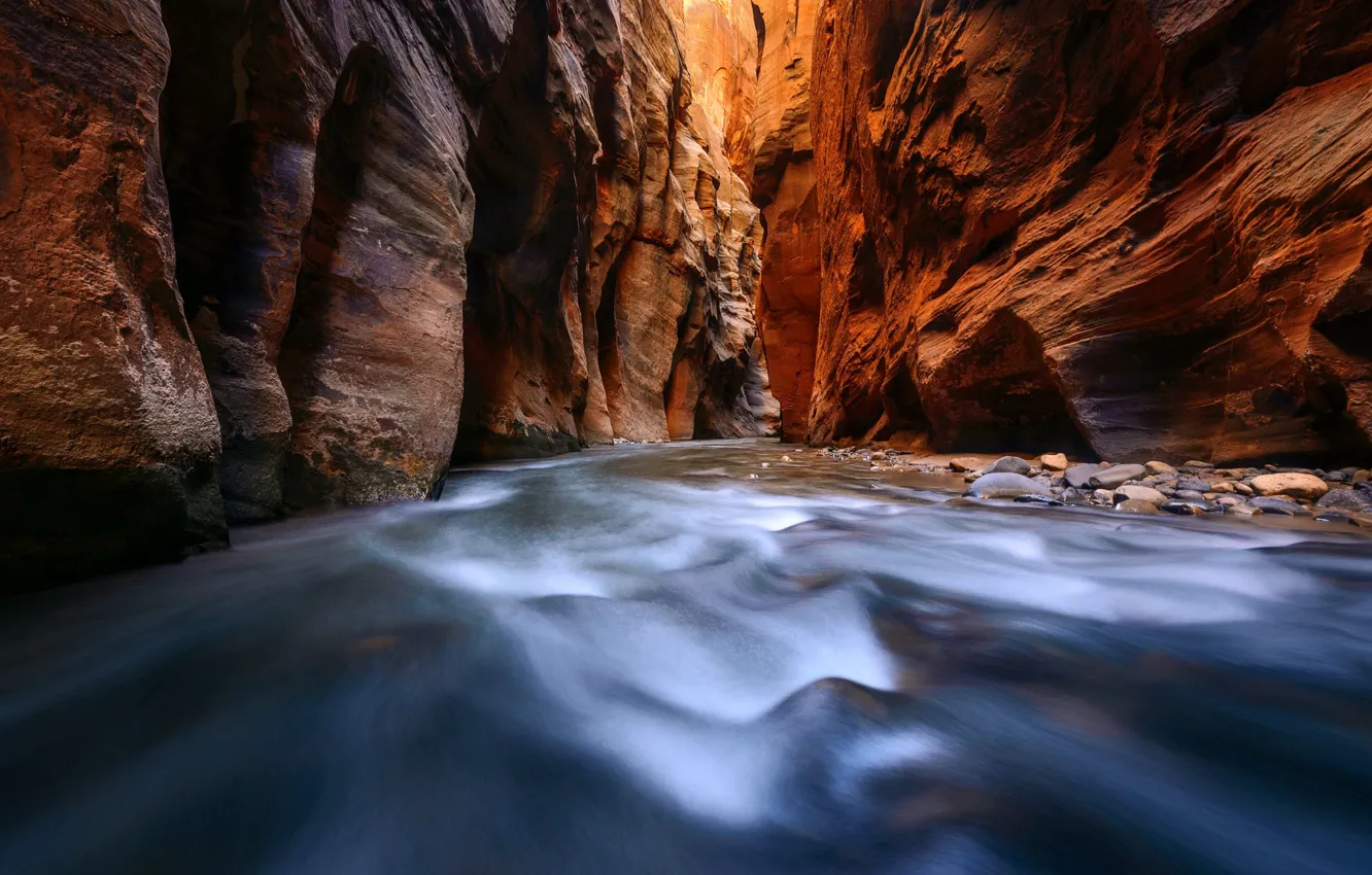 Photo wallpaper nature, river, rocks, stream, canyon