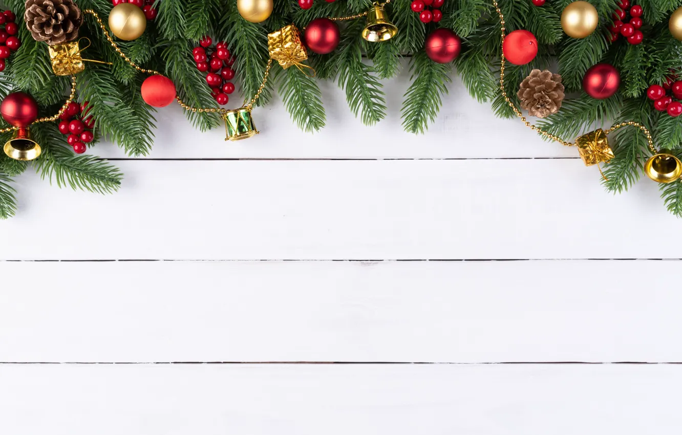 Photo wallpaper decoration, balls, new year, Christmas, Christmas, balls, wood, New Year