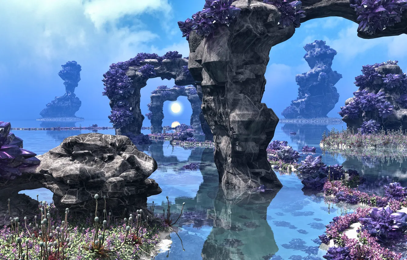 Photo wallpaper water, stones, vegetation, Alien Landscape