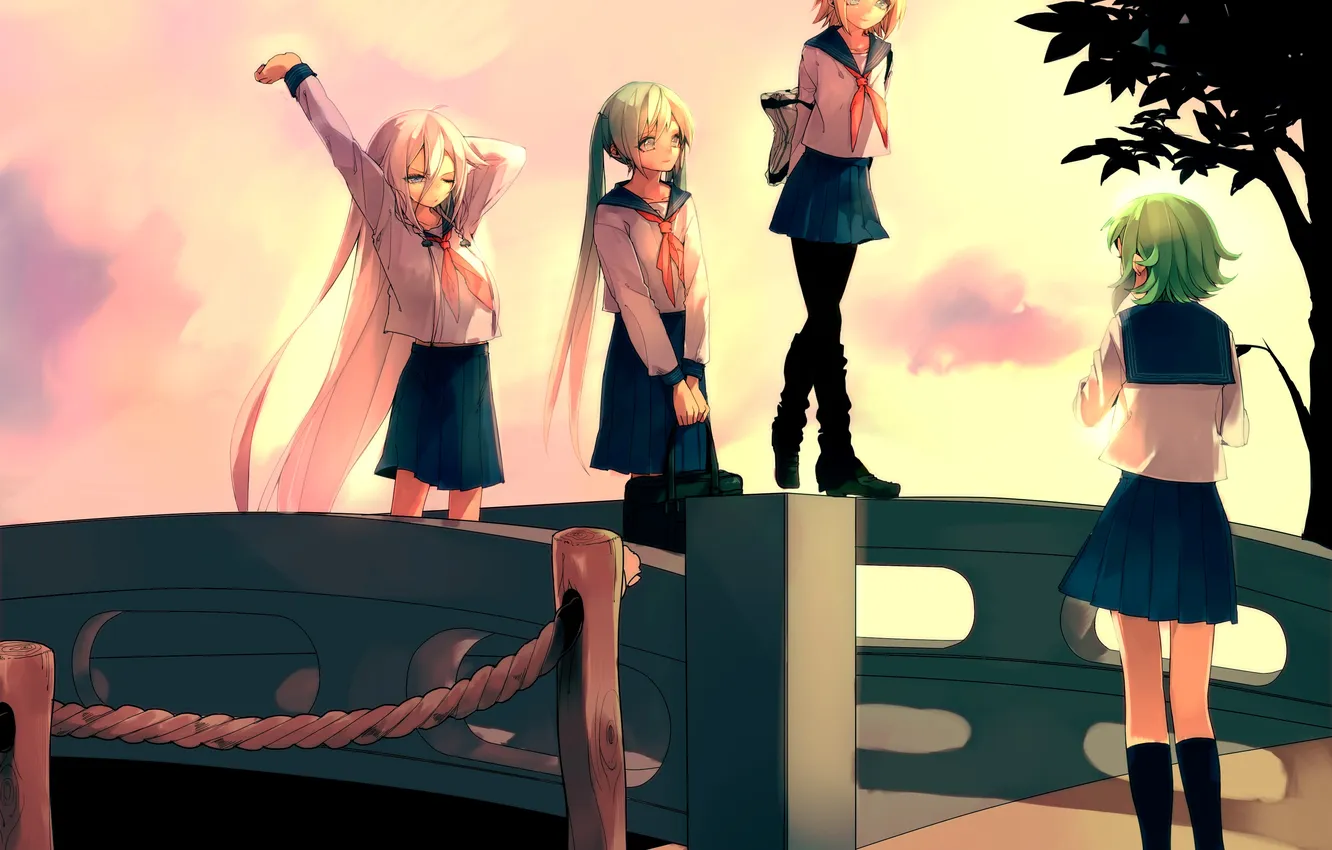 Photo wallpaper the sky, girl, clouds, sunset, anime, art, form, schoolgirl