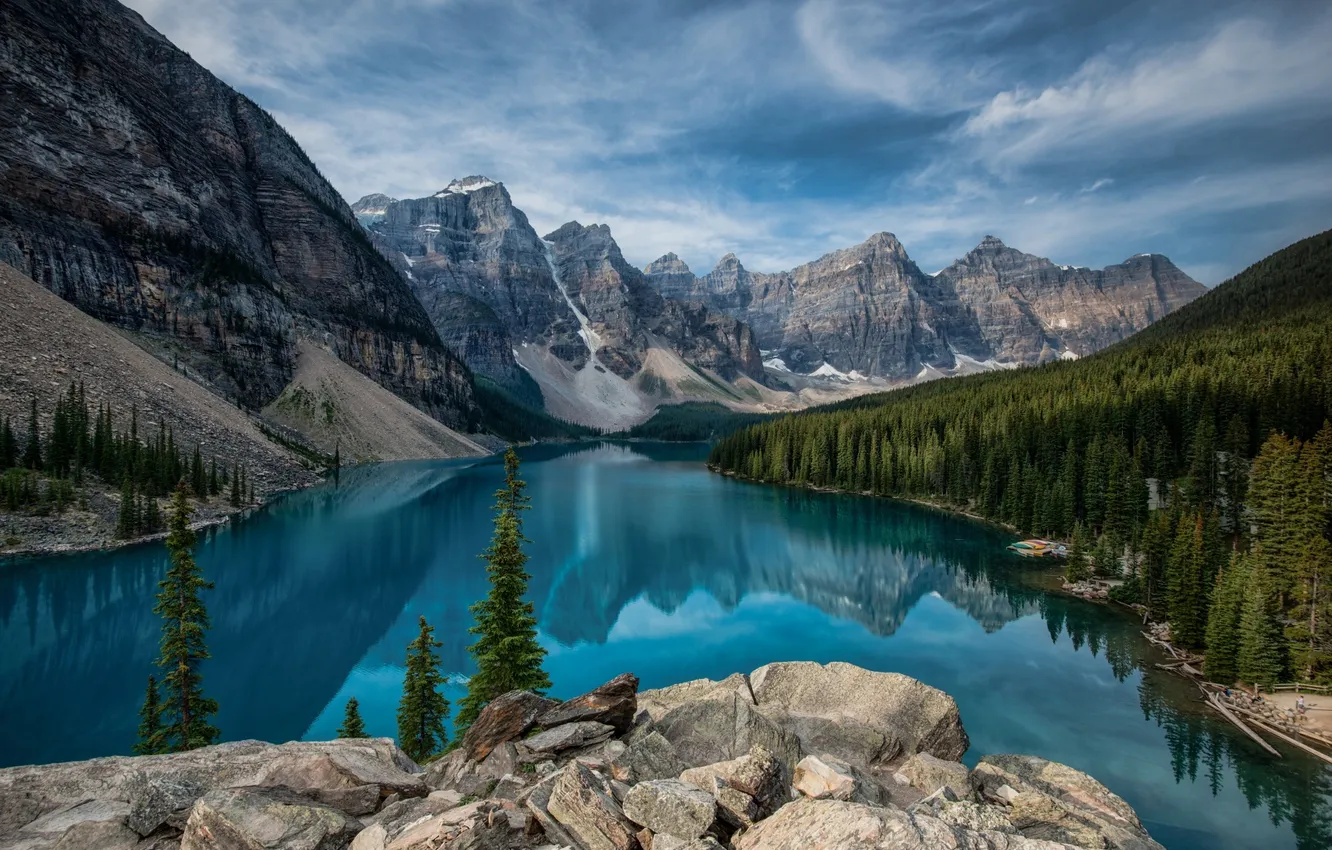 Photo wallpaper the sky, mountains, nature, lake, river, valley, Canada
