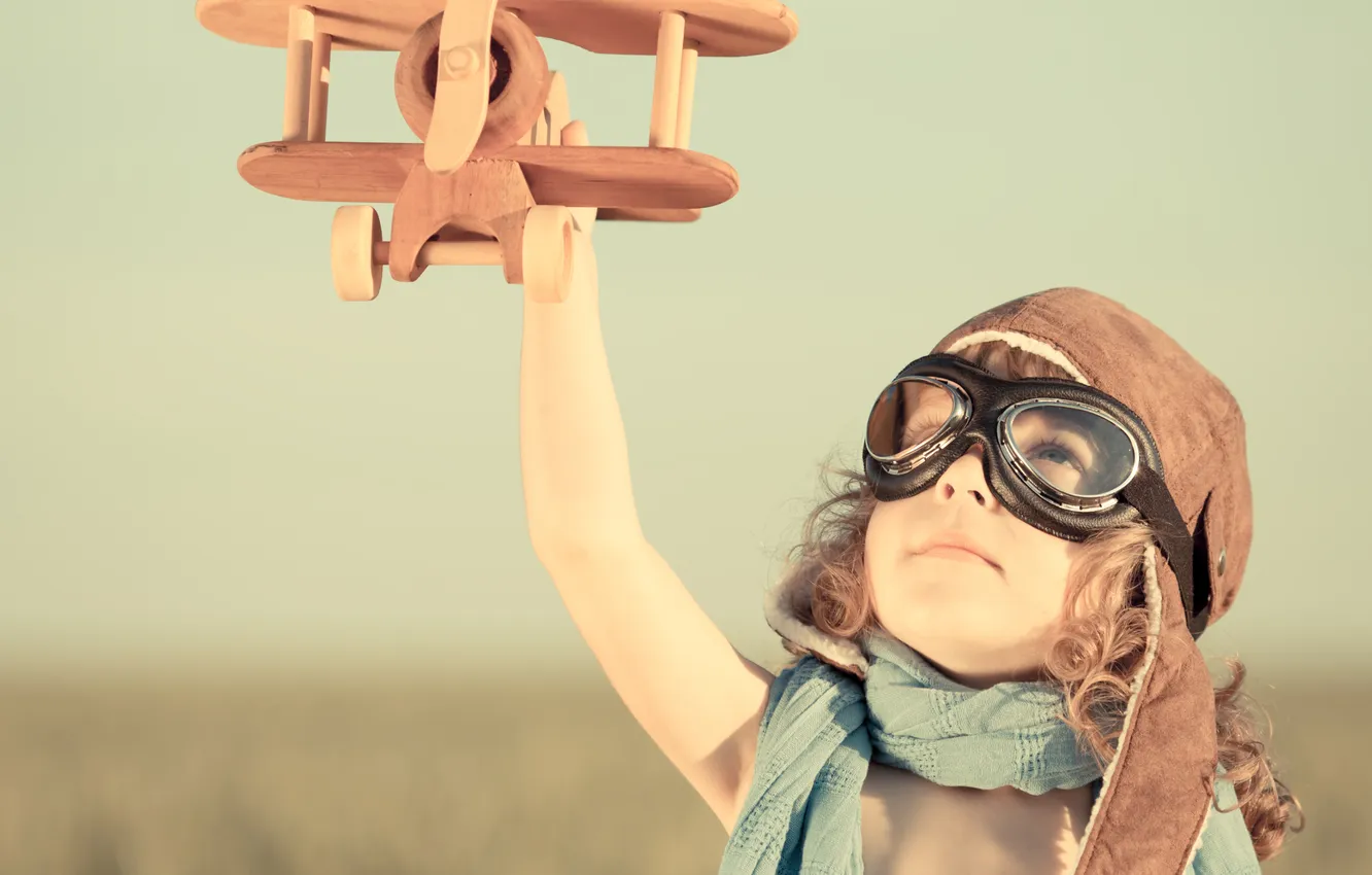 Photo wallpaper children, toy, the game, helmet, the plane, pilot