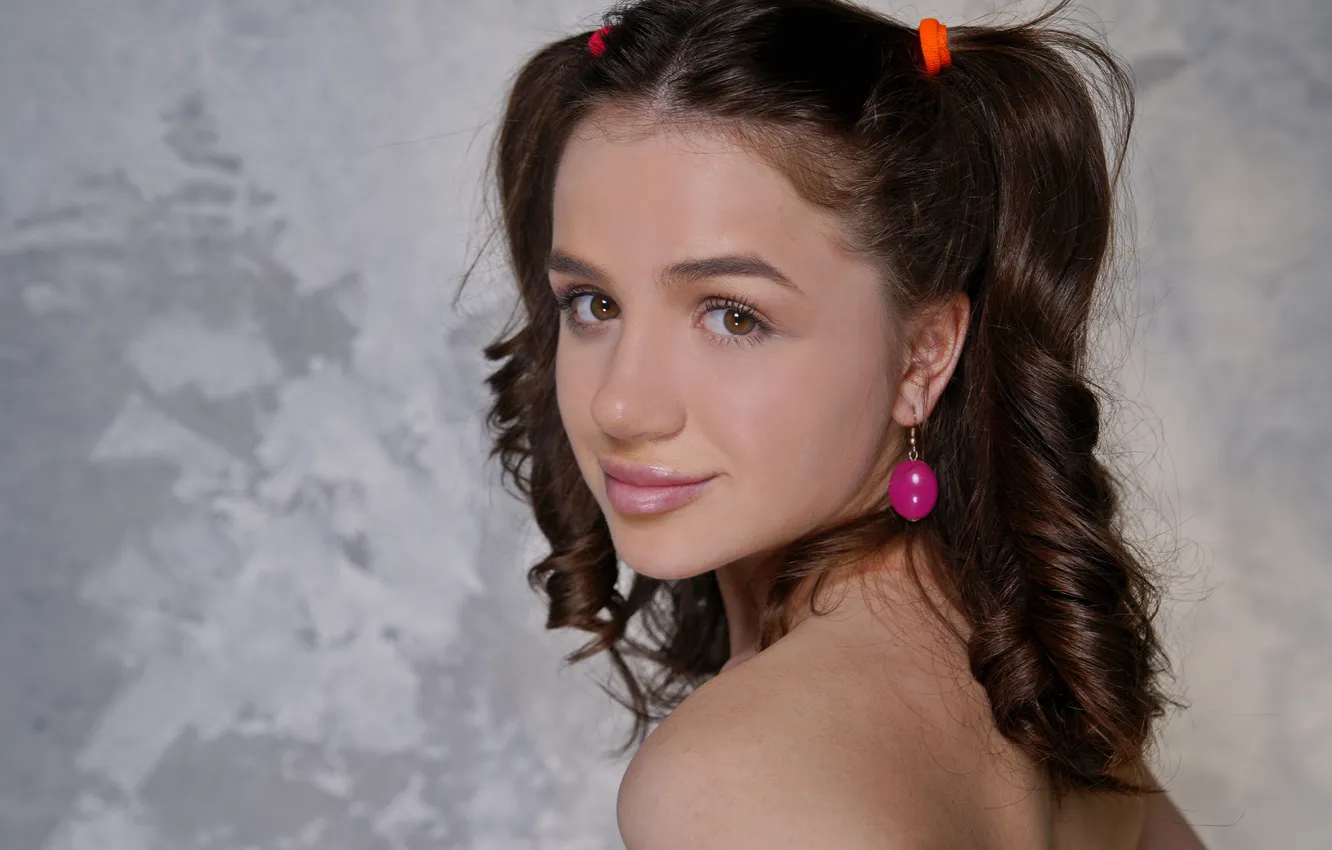 Photo wallpaper model, brunette, gorgeous, posing, cute girl, beautiful face, pigtails, Photoshoot