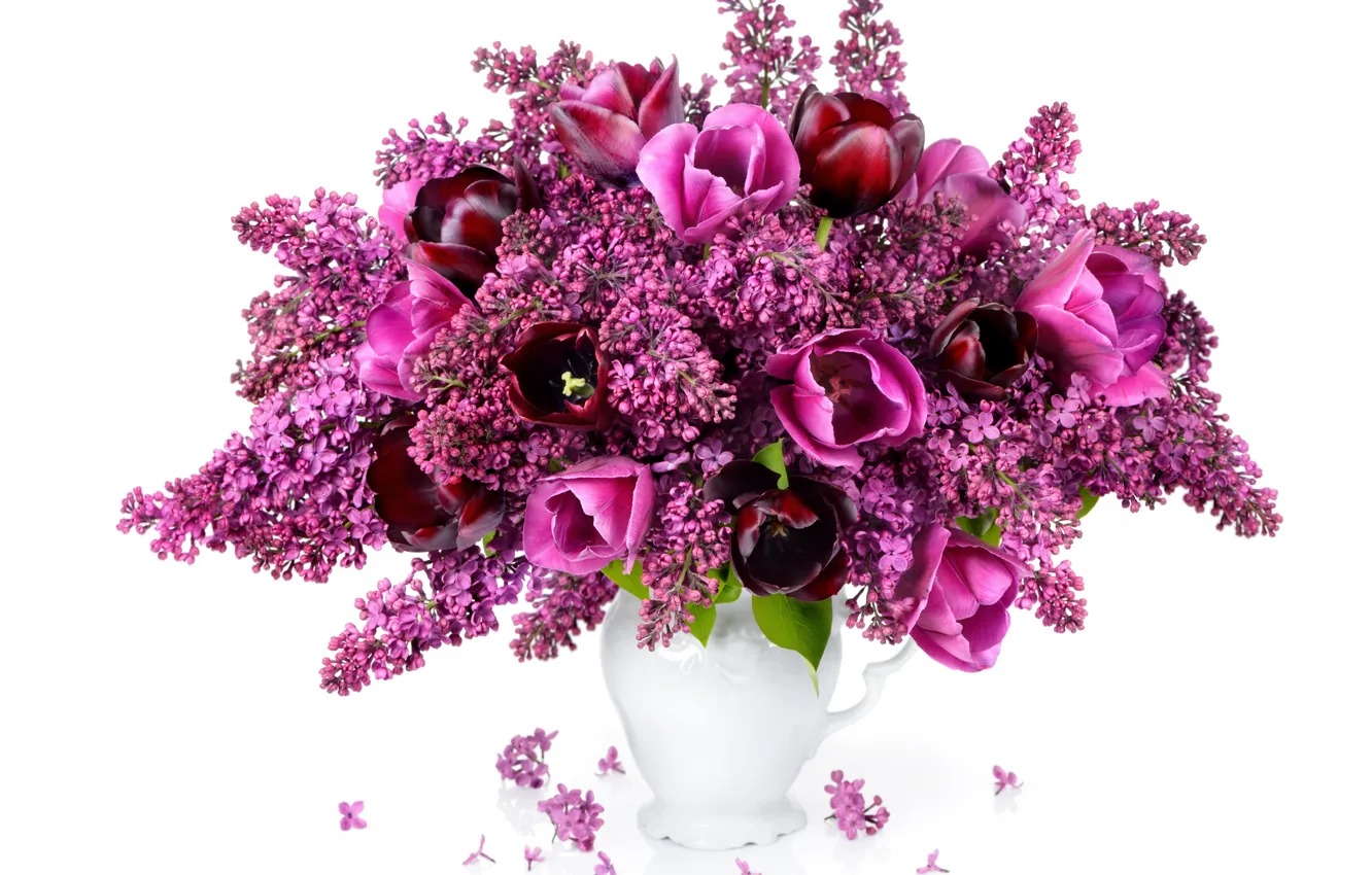 Photo wallpaper bouquet, tulips, lilac, Tulips, Lilac, Bouquets