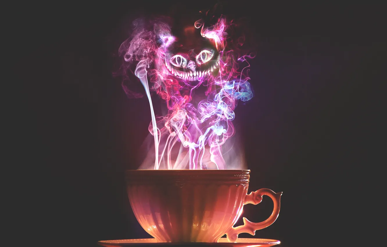 Photo wallpaper cat, smoke, Cup, cat, cup, cheshire, Cheshire