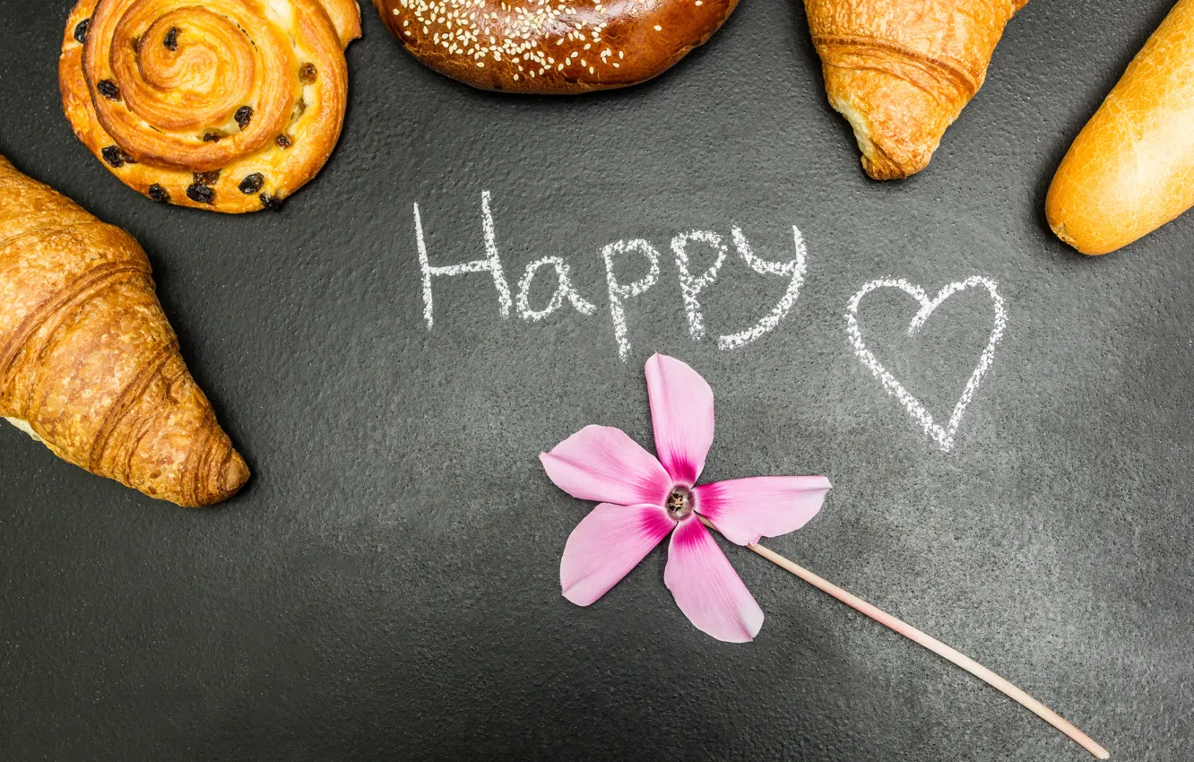 Photo wallpaper flower, donuts, happy, cakes, buns, croissants