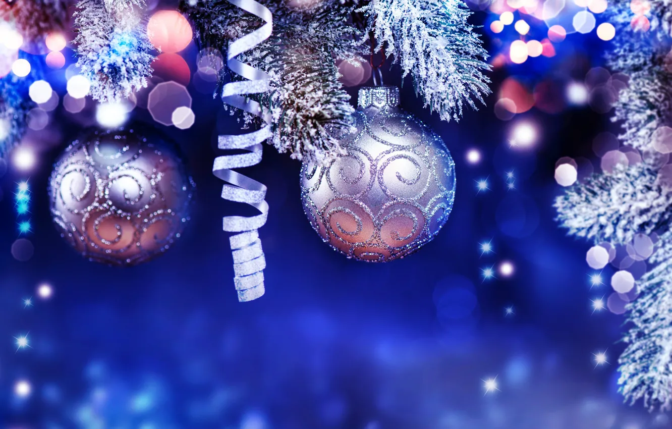 Photo wallpaper holiday, balls, toy, new year, Christmas decoration, fir-tree branches