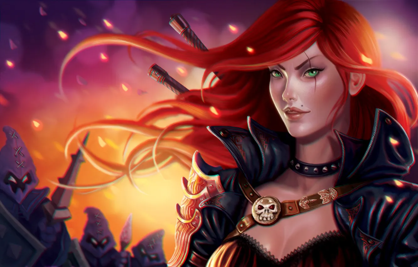 Photo wallpaper girl, red, League of Legends, Katarina, Riot Games, moba