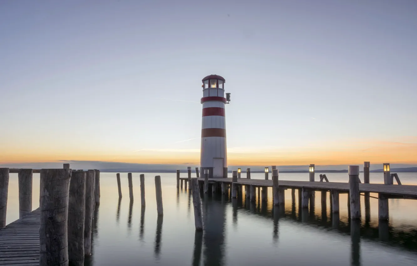 Photo wallpaper sea, shore, Podersdorf Lighthouse