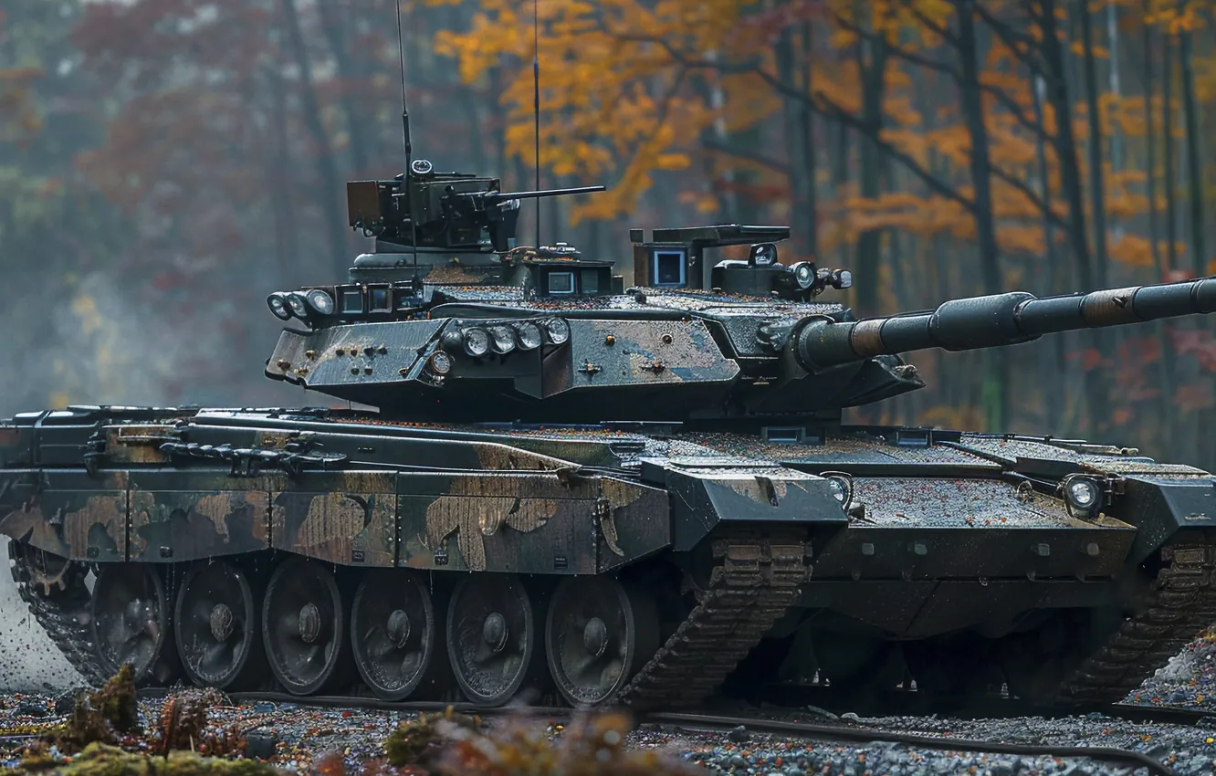 Photo wallpaper trees, tank, digital art, AI art, The Art of Artificial Intelligence, neural network