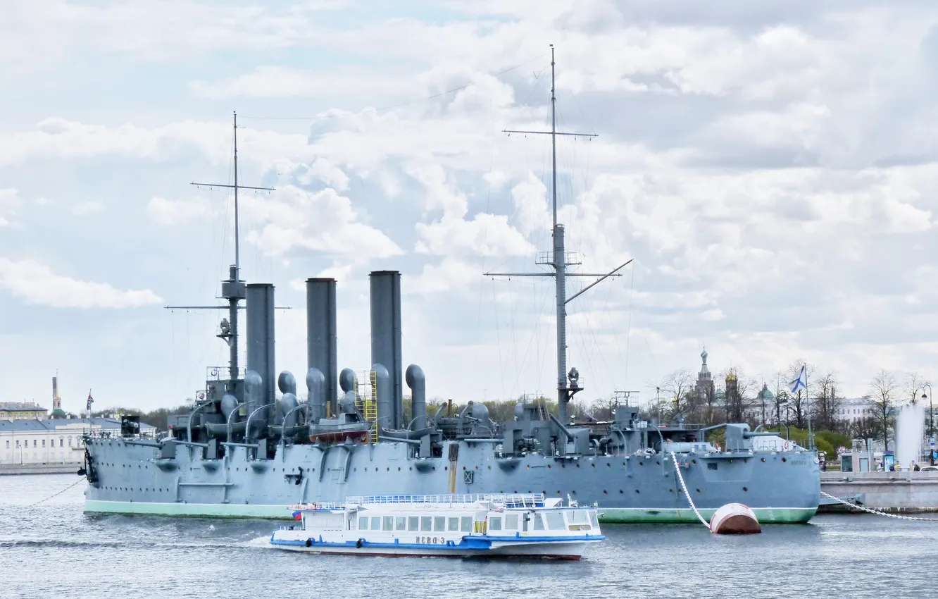 Photo wallpaper Saint Petersburg, Cruiser Aurora, warships, Armored cruisers