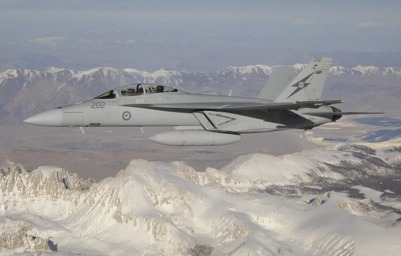 Photo wallpaper flight, mountains, fighter, cabin, pilot, multipurpose, Hornet, CF-18