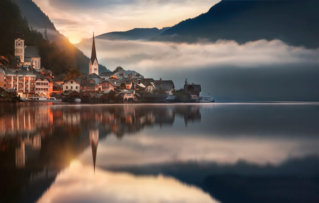 Photo wallpaper reflection, Austria, Hallstatt