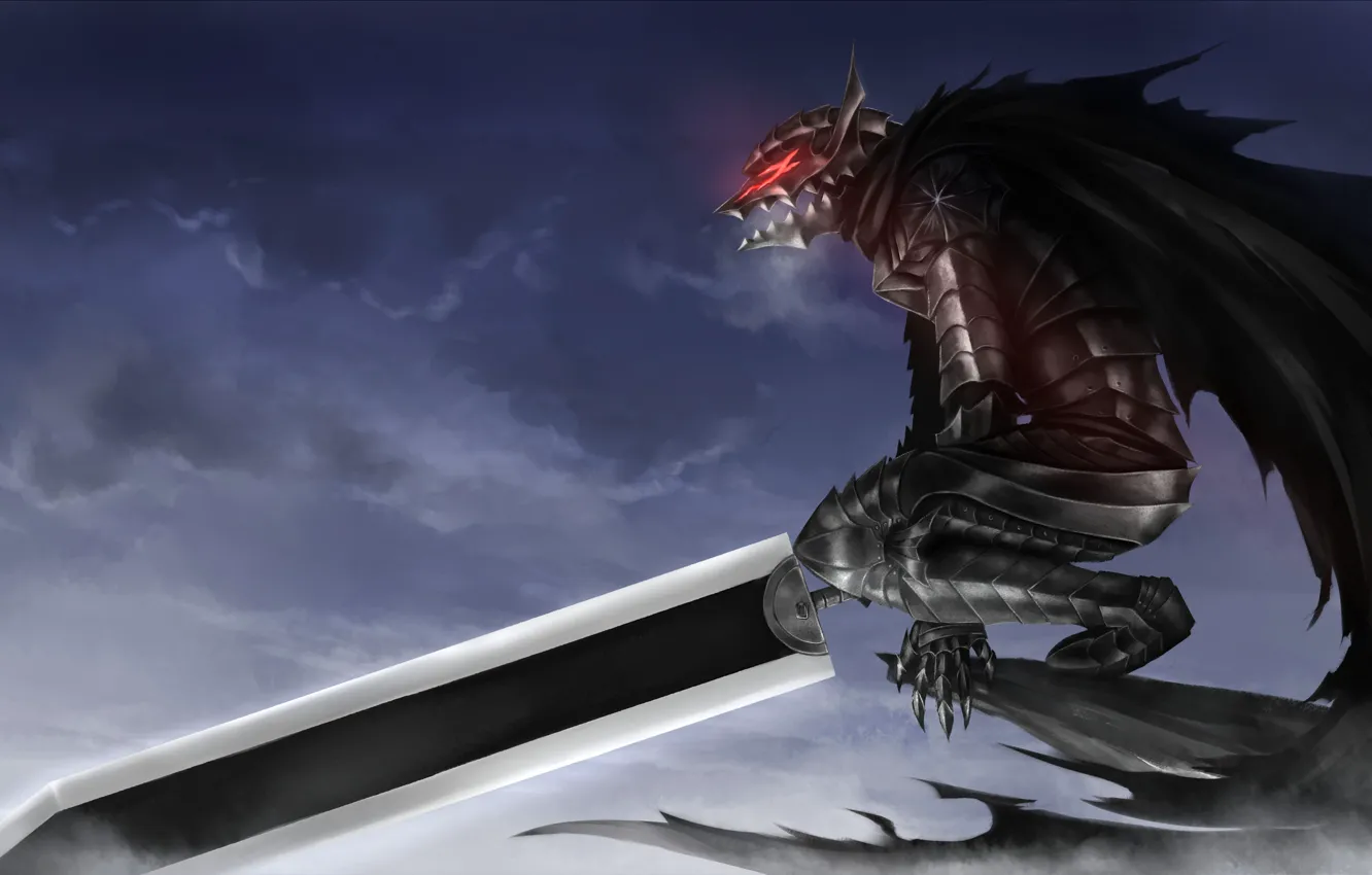 Photo wallpaper sword, blood, game, armor, sky, anime, night, power
