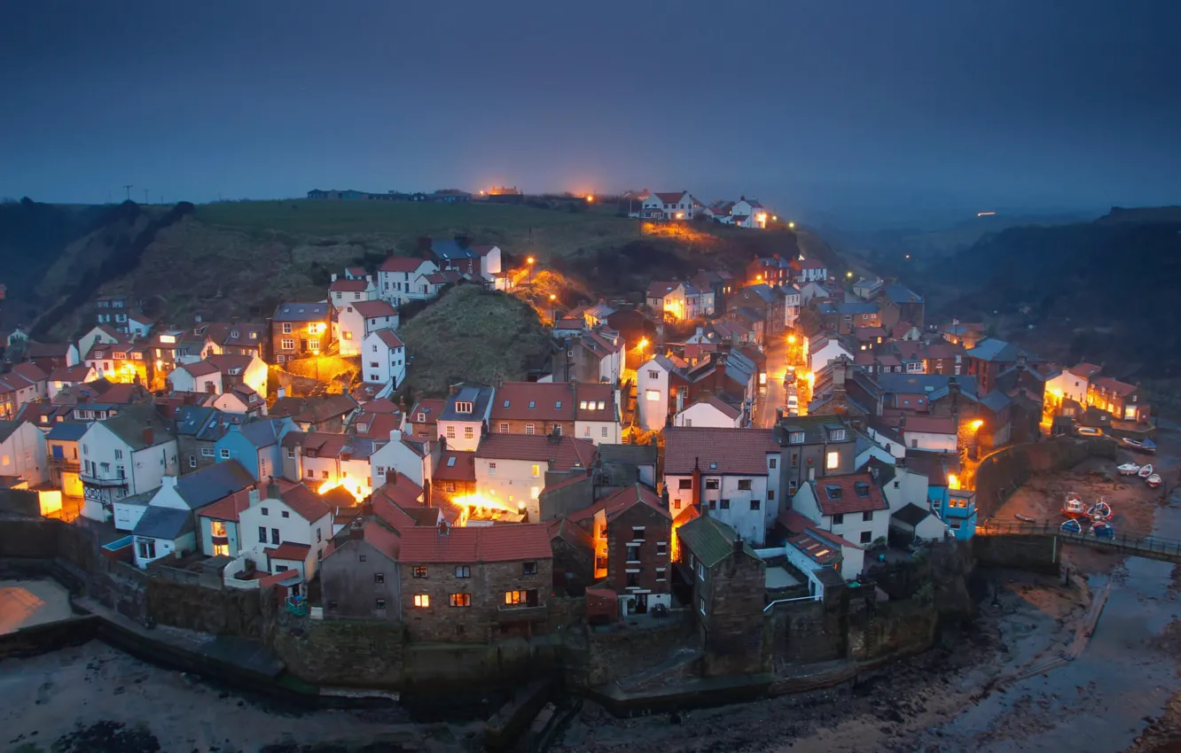 Photo wallpaper England, the evening, village, near Whitby, little village, N-Yorkshire