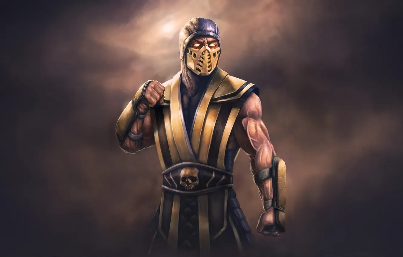 Photo wallpaper Scorpion, Forte, muscular, Homem, powerful, fire, Scorpio, mortal Kombat