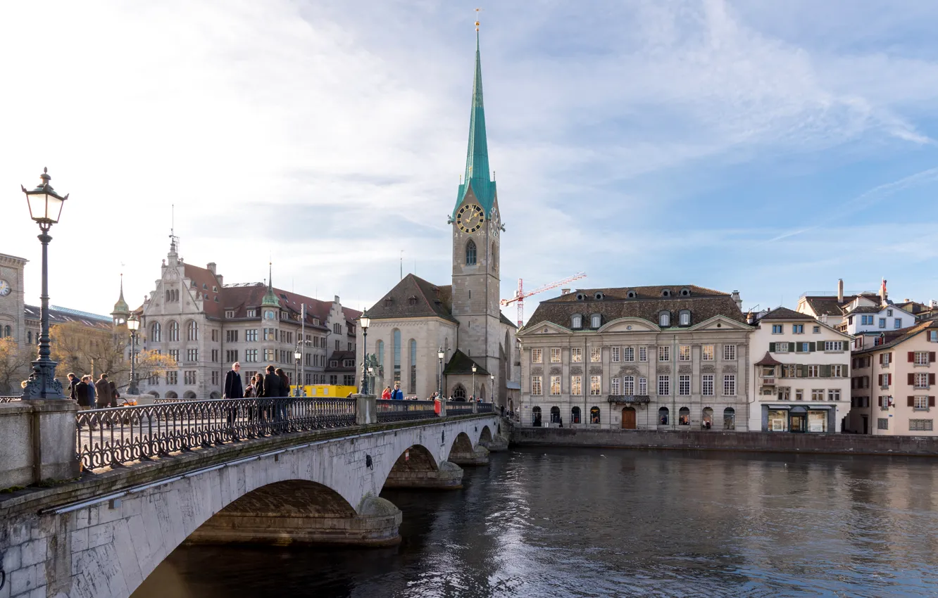 Photo wallpaper bridge, Switzerland, Church, Switzerland, Zurich, Zurich