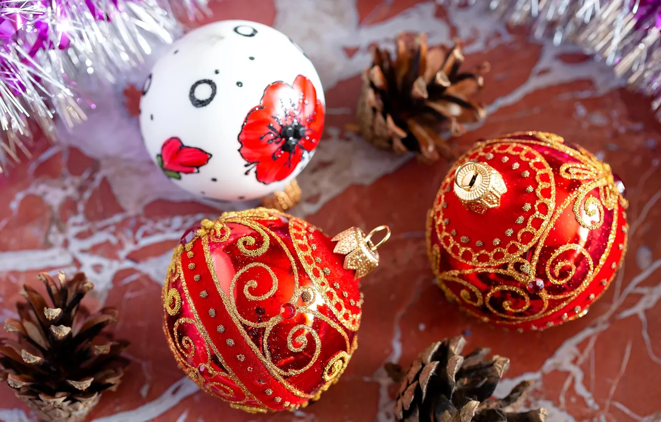 Photo wallpaper balls, decoration, tinsel, bumps
