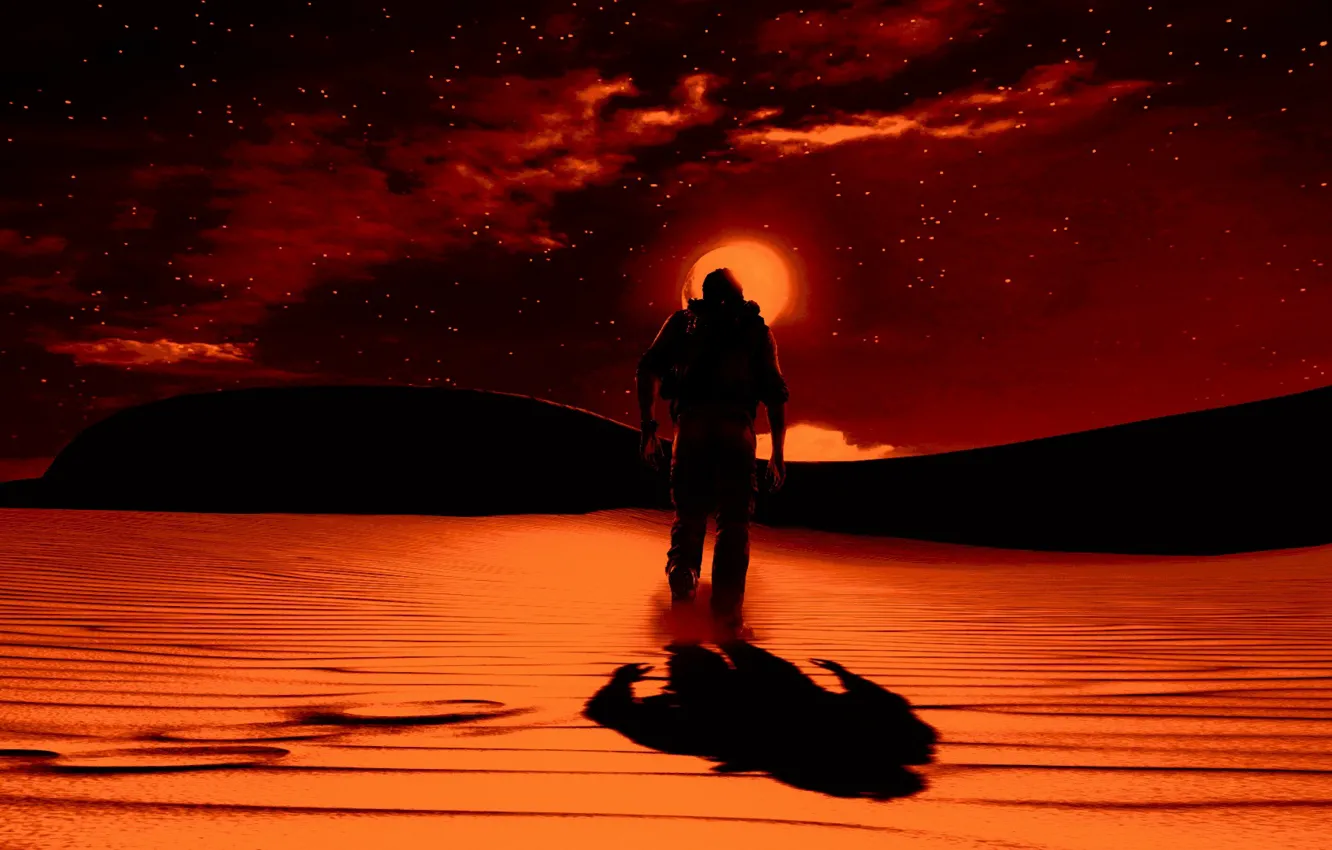 Photo wallpaper desert, Uncharted, night star