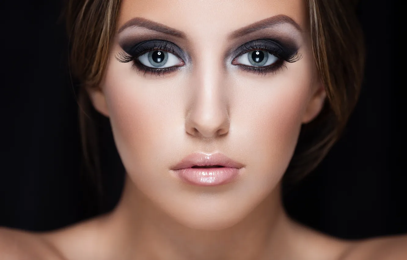 Photo wallpaper eyes, look, girl, face, eyelashes, model, hair, makeup