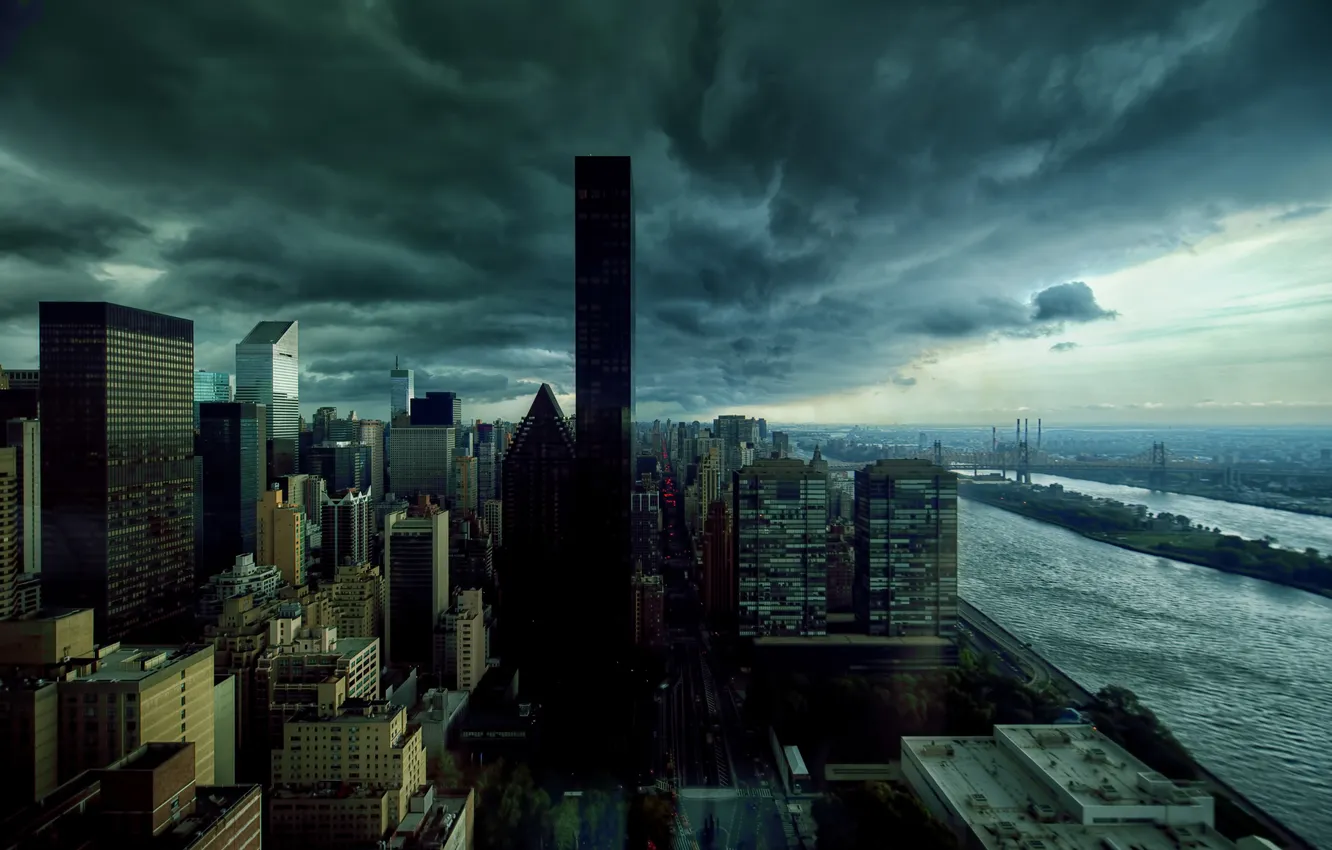 Photo wallpaper clouds, the city, the darkness, New York