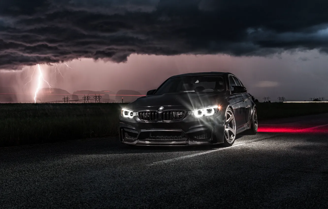 Photo wallpaper BMW, Light, Clouds, Black, Night, F80, Lighting, LED